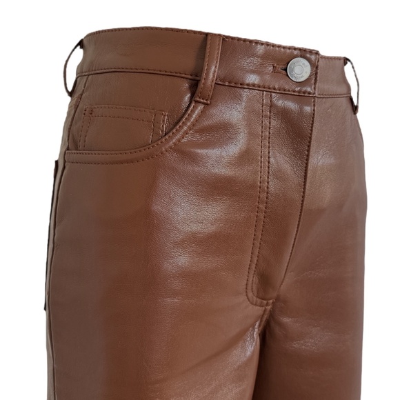 WILFRED The Melina High Waisted Vegan Leather Pants in Cognac Brown‎ Wm Sz 4 EUC - Picture 2 of 9